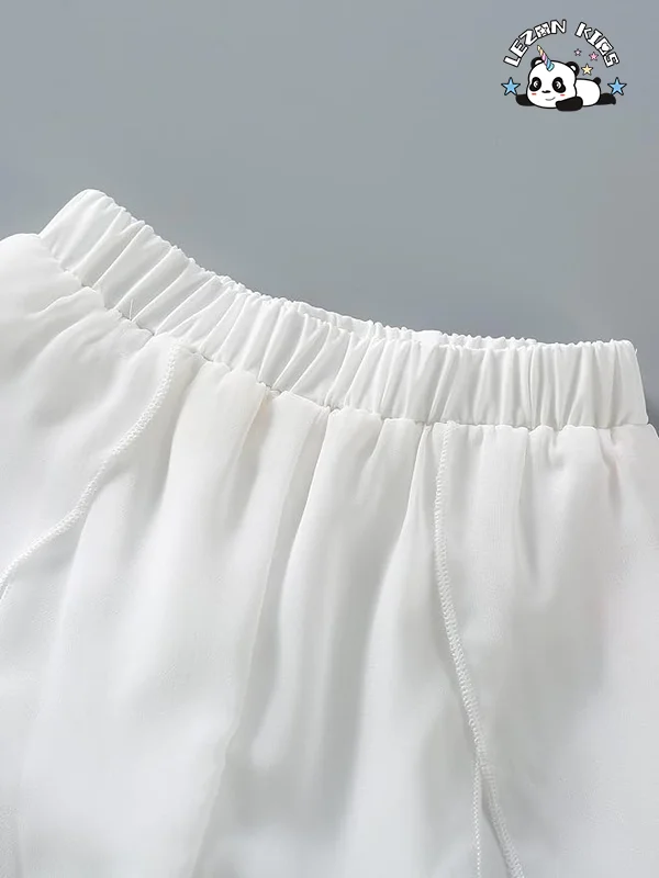 LEZONKIDS - Atacado de Alta Qualidade branco puro casual lindo pequenas flores conjuntos de roupas de verão para meninas